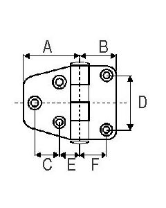 Charnière semi-hexagonale inox - axe imperdable - 65x40mm Euromarine