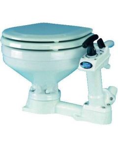 WC marine porcelain bowl and wood seat. Compact Jabsco